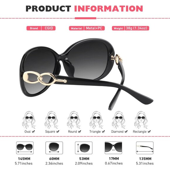 🆕 Women Black Trendy Oversized Sunglasses Ladies Polarized Big Frame Shades - Picture 4 of 6